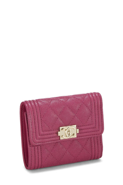 Chanel, Pre-Loved Purple Quilted Caviar Boy Compact Wallet, Purple