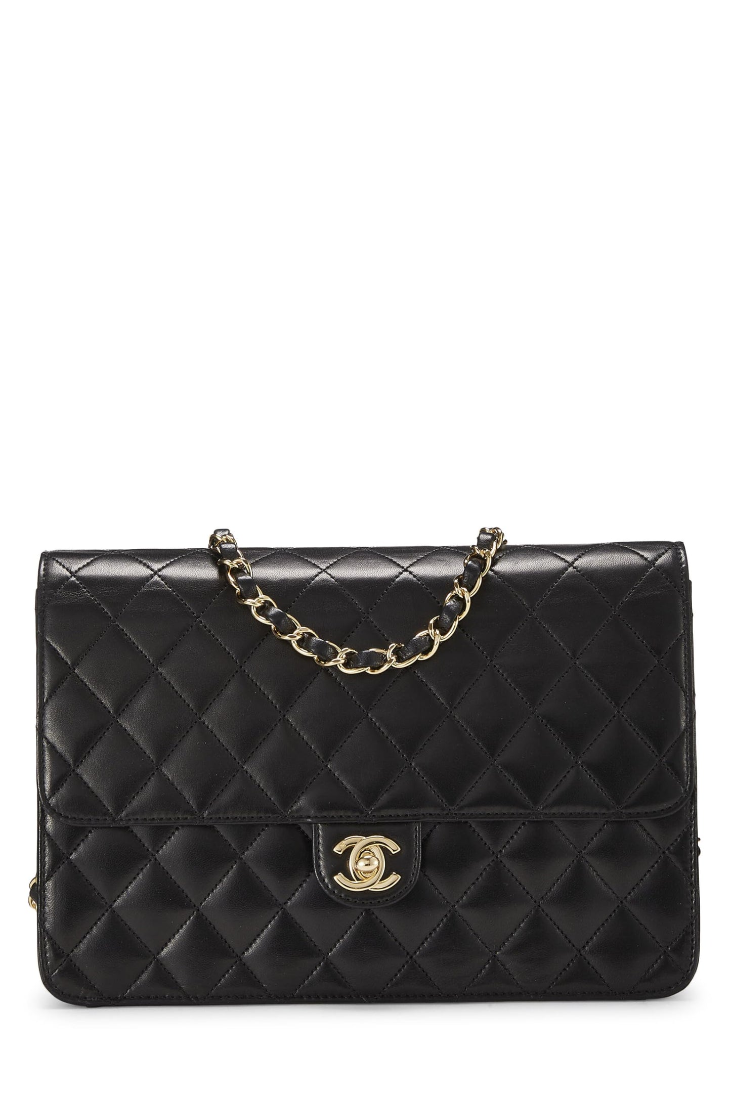 Chanel, sac à rabat en cuir d'agneau matelassé noir d'occasion, taille M, noir