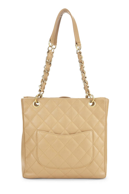 Chanel, Pre-Loved Beige Quilted Caviar Petite Shopping Tote (PST), Beige