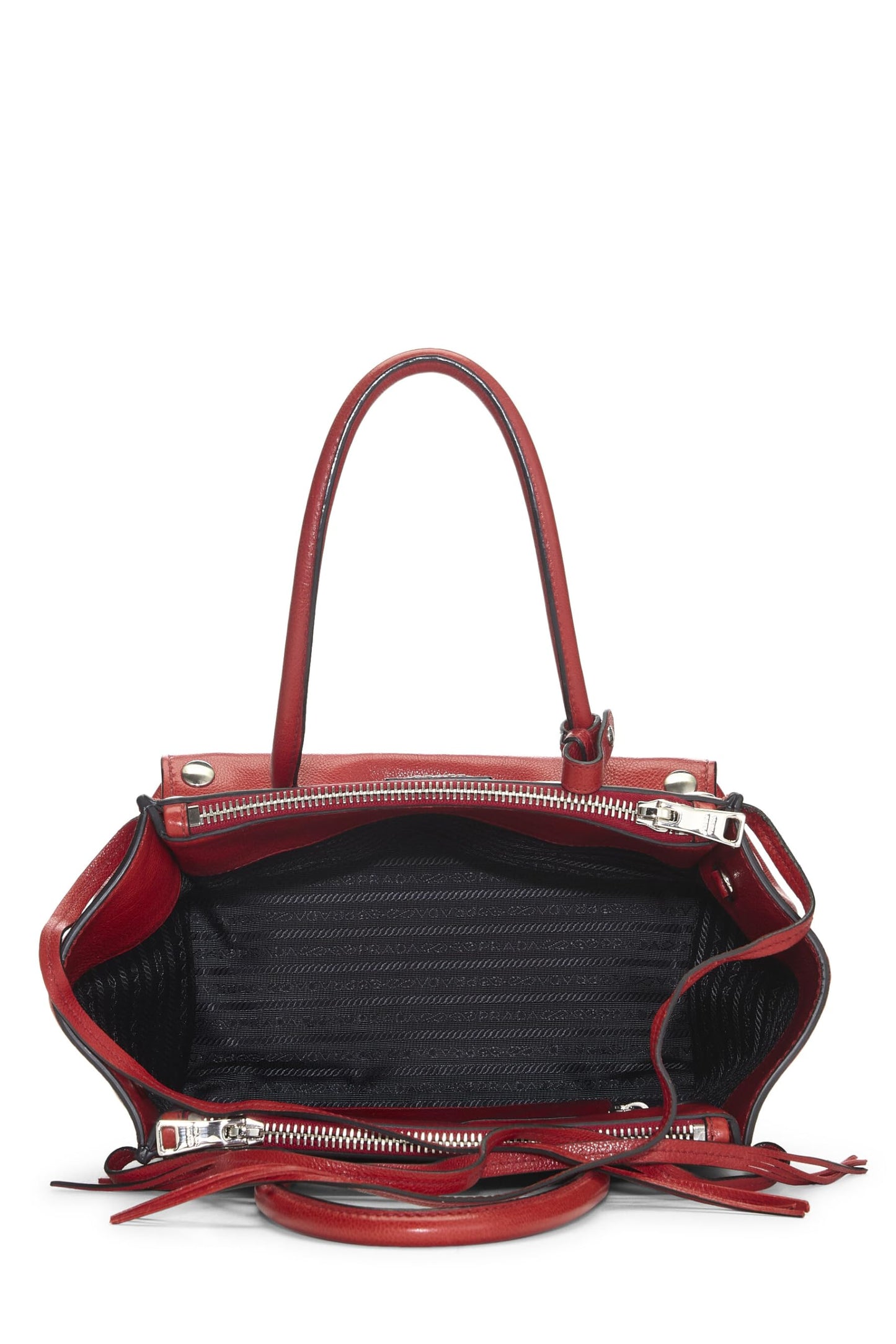 Prada, Bolso tote con dos bolsillos y tachuelas de piel de becerro roja Pre-Loved, Rojo