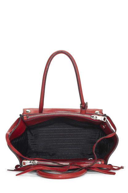 Prada, Bolso tote con dos bolsillos y tachuelas de piel de becerro roja Pre-Loved, Rojo