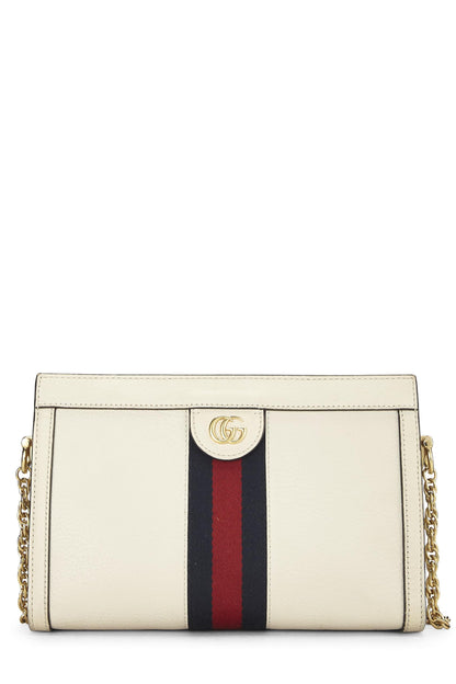 Gucci, Bolso de hombro Ophidia pequeño de piel color crema Pre-Loved, Blanco