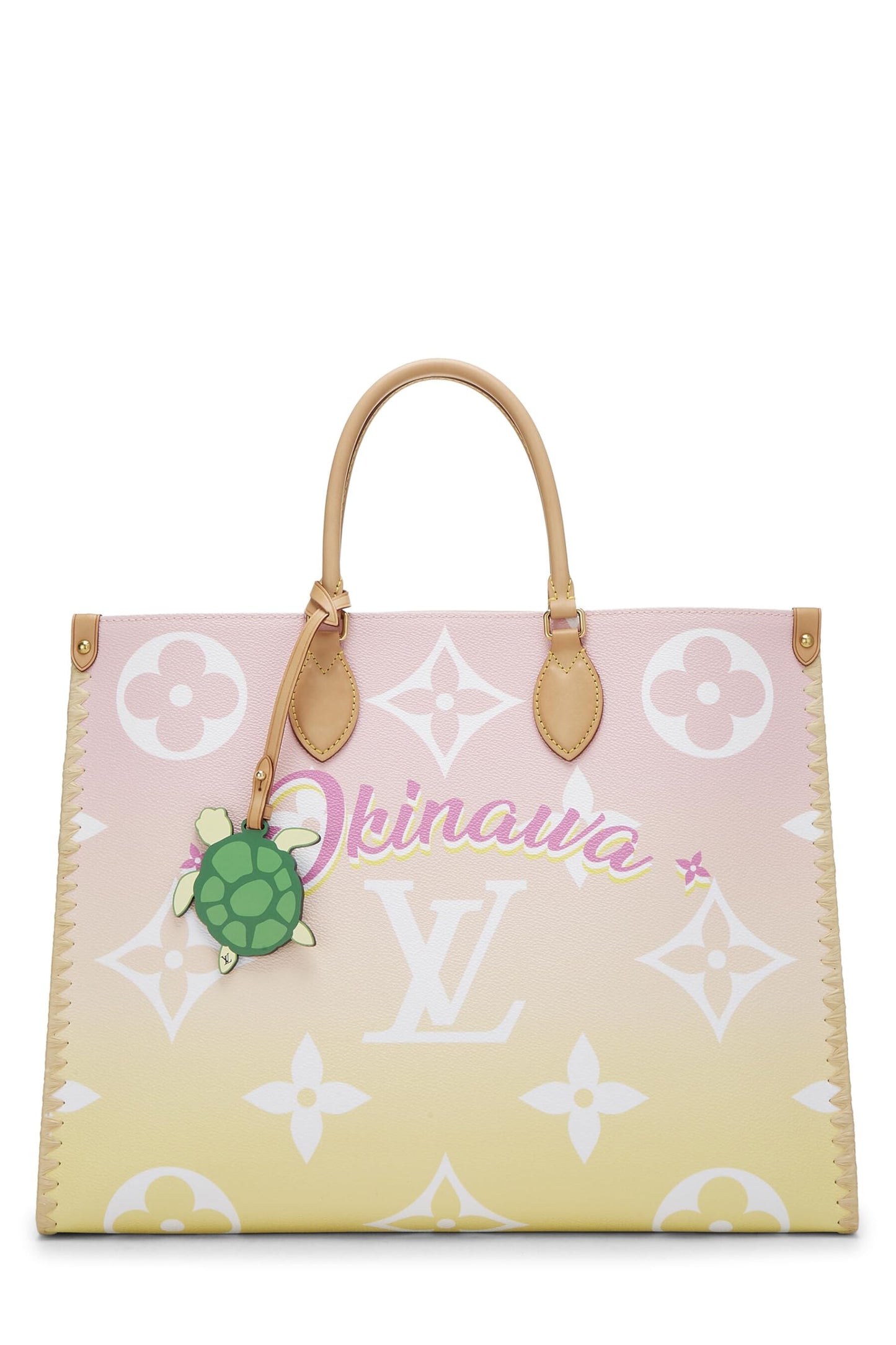 Louis Vuitton, Okinawa gigante con monograma usado junto a la piscina On The Go GM, rosa