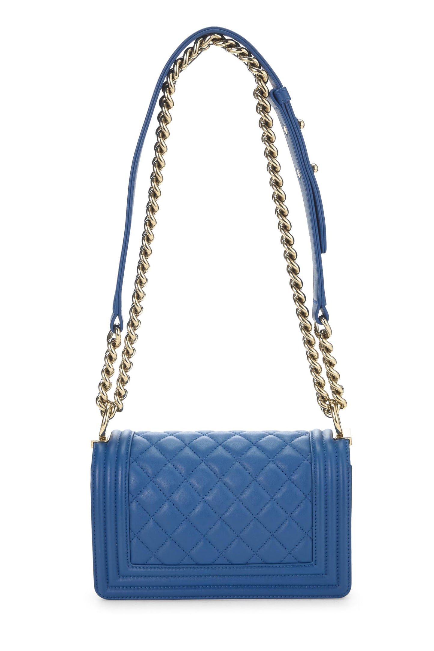 Chanel, sac à dos Boy en cuir d'agneau matelassé bleu d'occasion, taille S, bleu