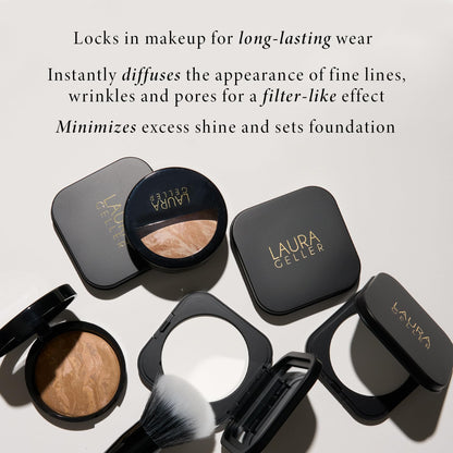 LAURA GELLER NEW YORK Matte Prime + Set Duo: Spackle Super-Size Skin Perfecting Makeup Primer, Brighten-n-Blur & Matte Maker Advanced Transulent Oil Blotting Powder