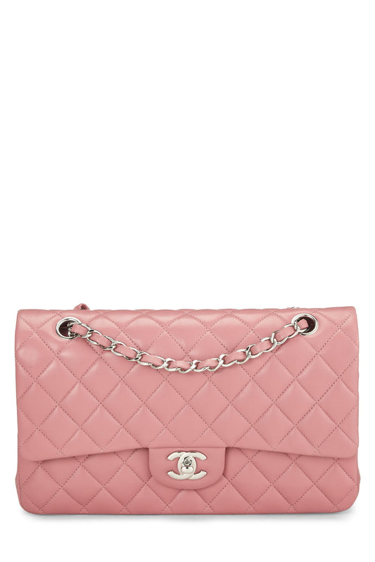 Chanel, Pre-Loved Pink Quilted Lambskin Classic Double Flap Medium, Pink