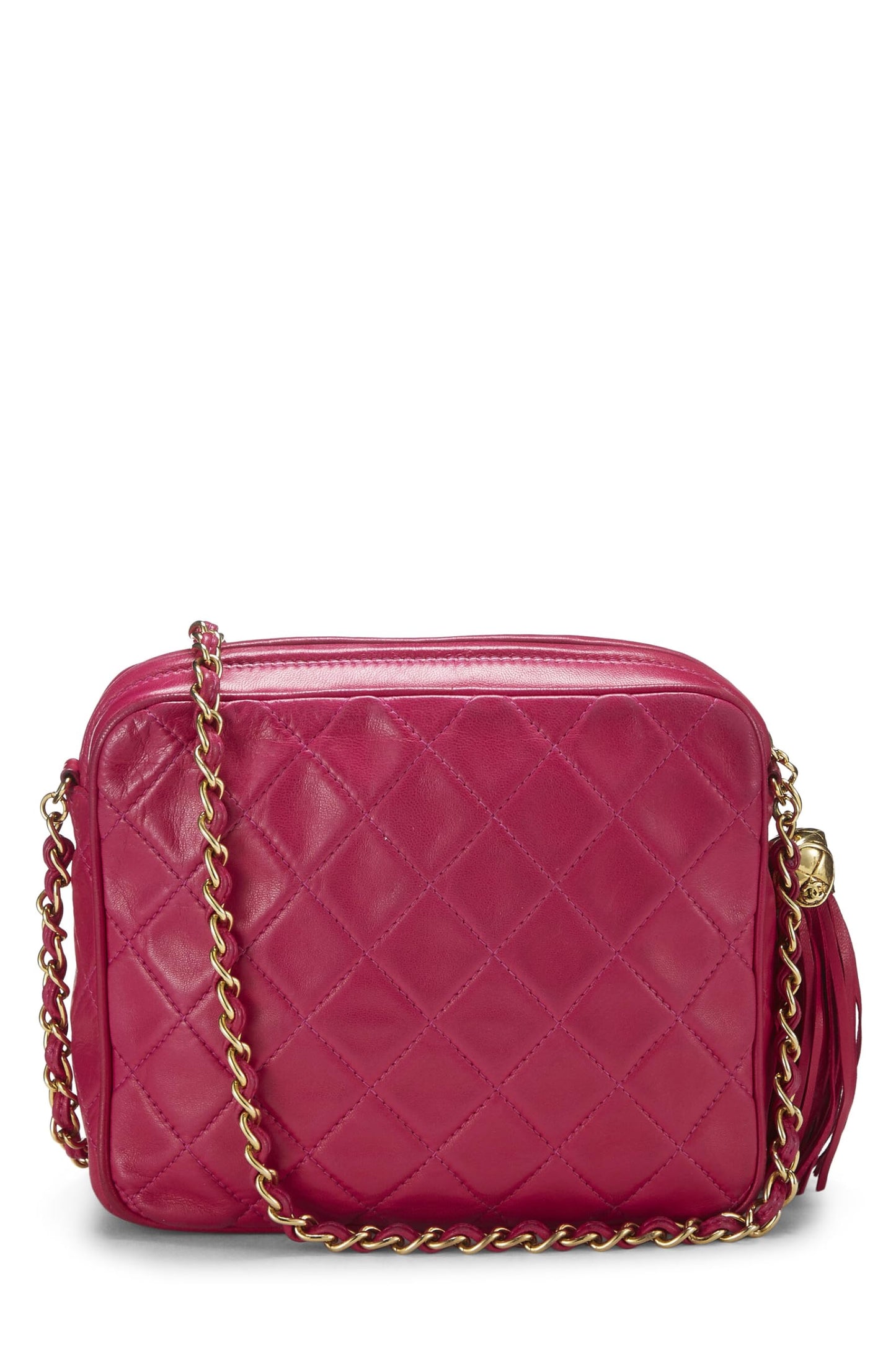 Chanel, Pre-Loved Pink Lambskin Diagonal Camera Bag Small, Pink