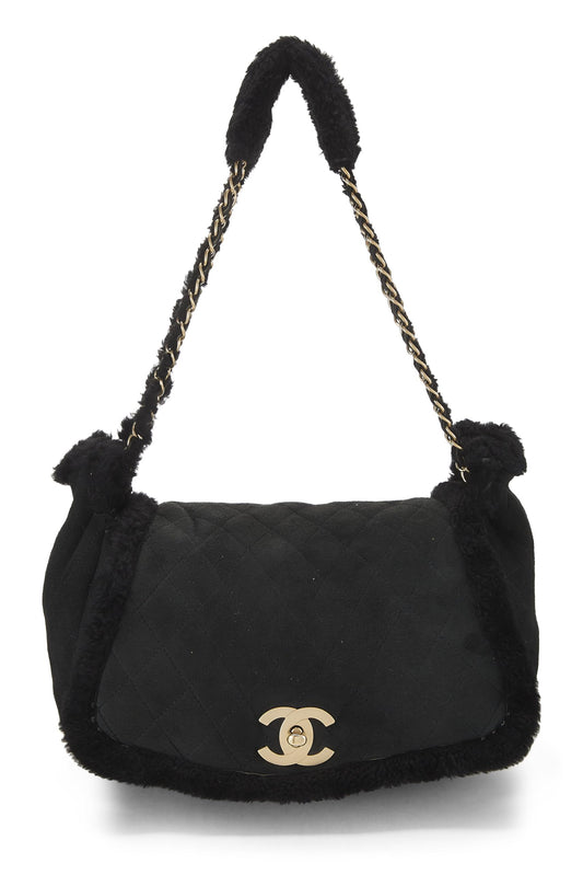 Chanel, Pre-Loved Black Shearling Shoulder Bag Small, Black