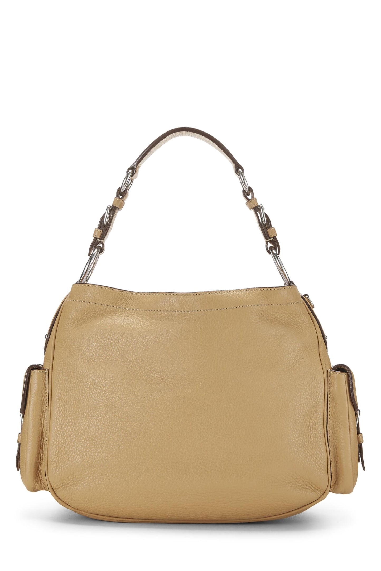 Prada, Hobo à poche latérale Vitello Daino beige pré-aimé, Beige