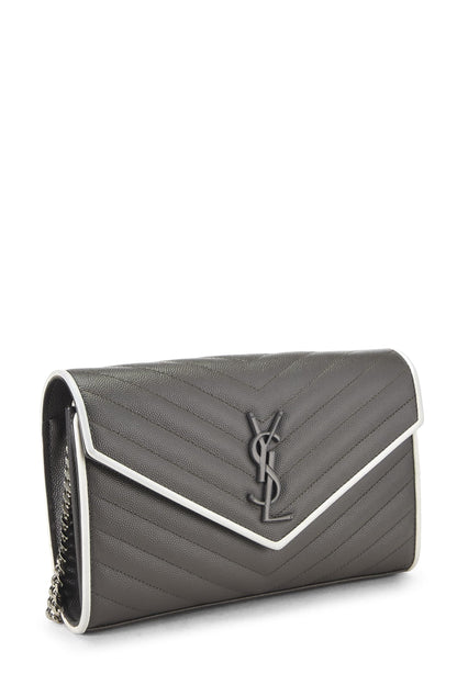 Yves Saint Laurent, Pre-Loved Grey Grainy Monogram Wallet On Chain (WOC), Grey