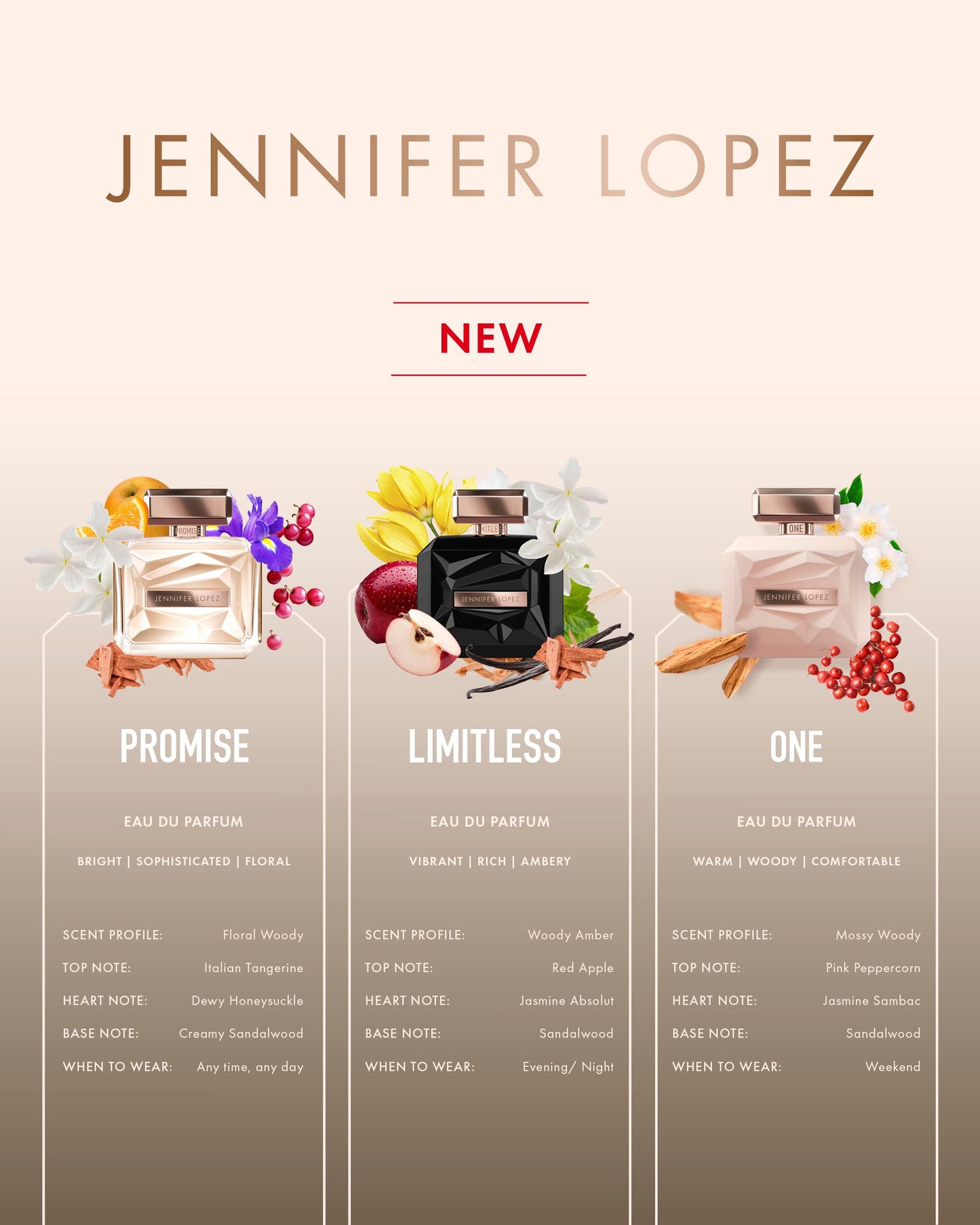 Parfum Jennifer Lopez Limitless, Eau De Parfum Spray 3,4 Fl Oz (100 ml) Parfum pour femme boisé ambré vibrant, notes de pomme rouge, de jasmin et de palo santo