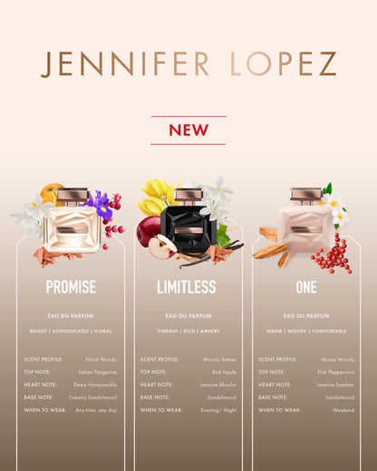 Perfume Jennifer Lopez Limitless, Eau De Parfum Spray 3.4 Fl Oz (100 ml) Perfume de mujer con notas amaderadas y ambarinas, notas de manzana roja, jazmín y palo santo