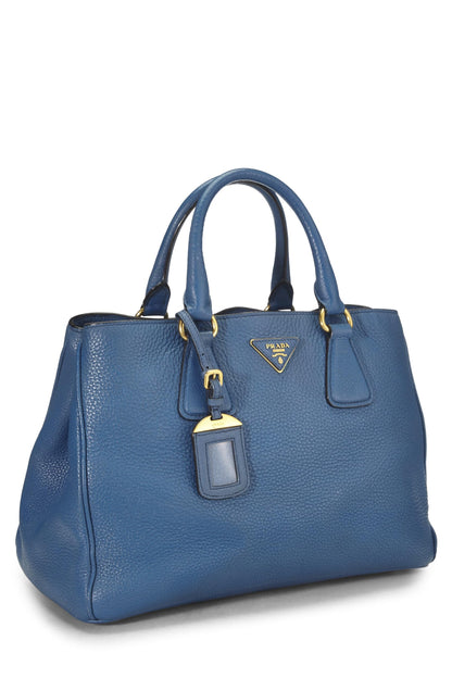 Prada, sac à main convertible Vitello Daino bleu d'occasion, bleu