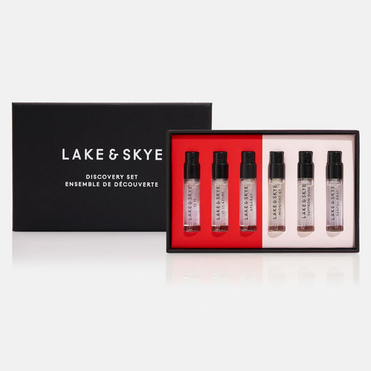 Juego de descubrimiento de 6 piezas Lake &amp; Skye: incluye 11 11, 11 11 Azure, Apaaray, Midnight 07, Saffron Dusk y Santal Gray (0,06 fl oz cada uno) (2 ml cada uno)