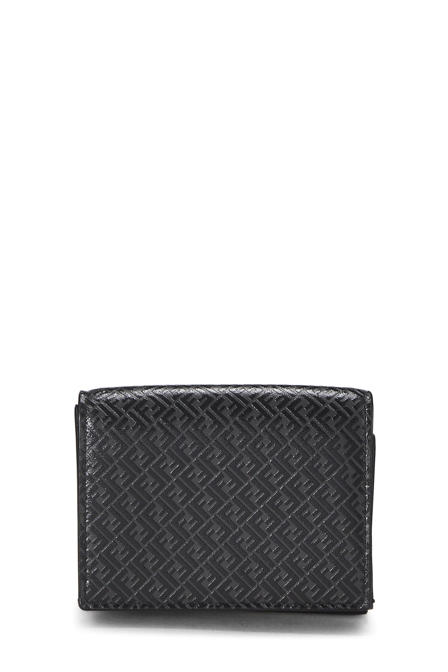 Fendi, Pre-Loved Black Zucchino Leather Trifold Wallet, Black