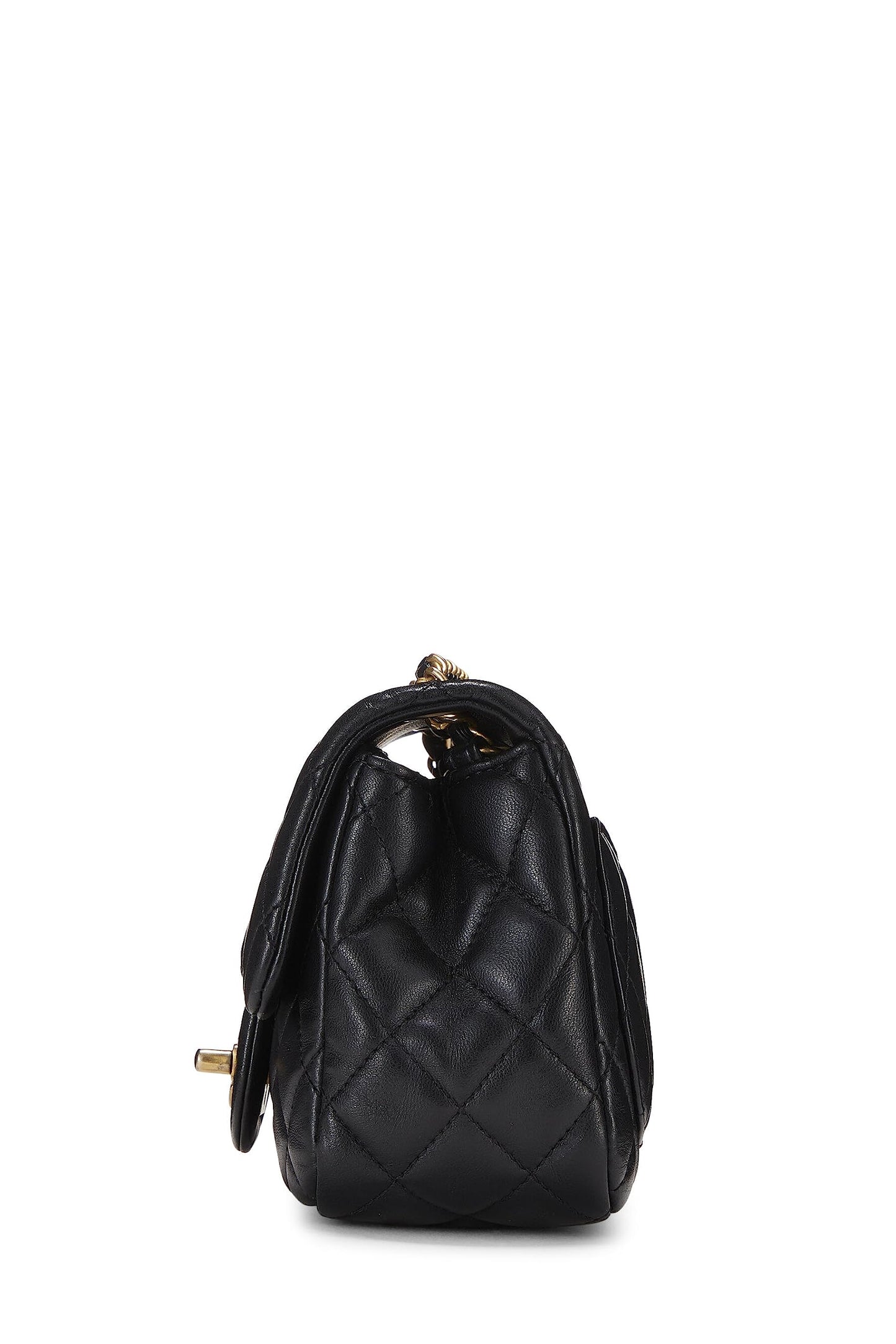 Chanel, Mini sac à rabat carré en cuir d'agneau matelassé noir Romance d'occasion, noir