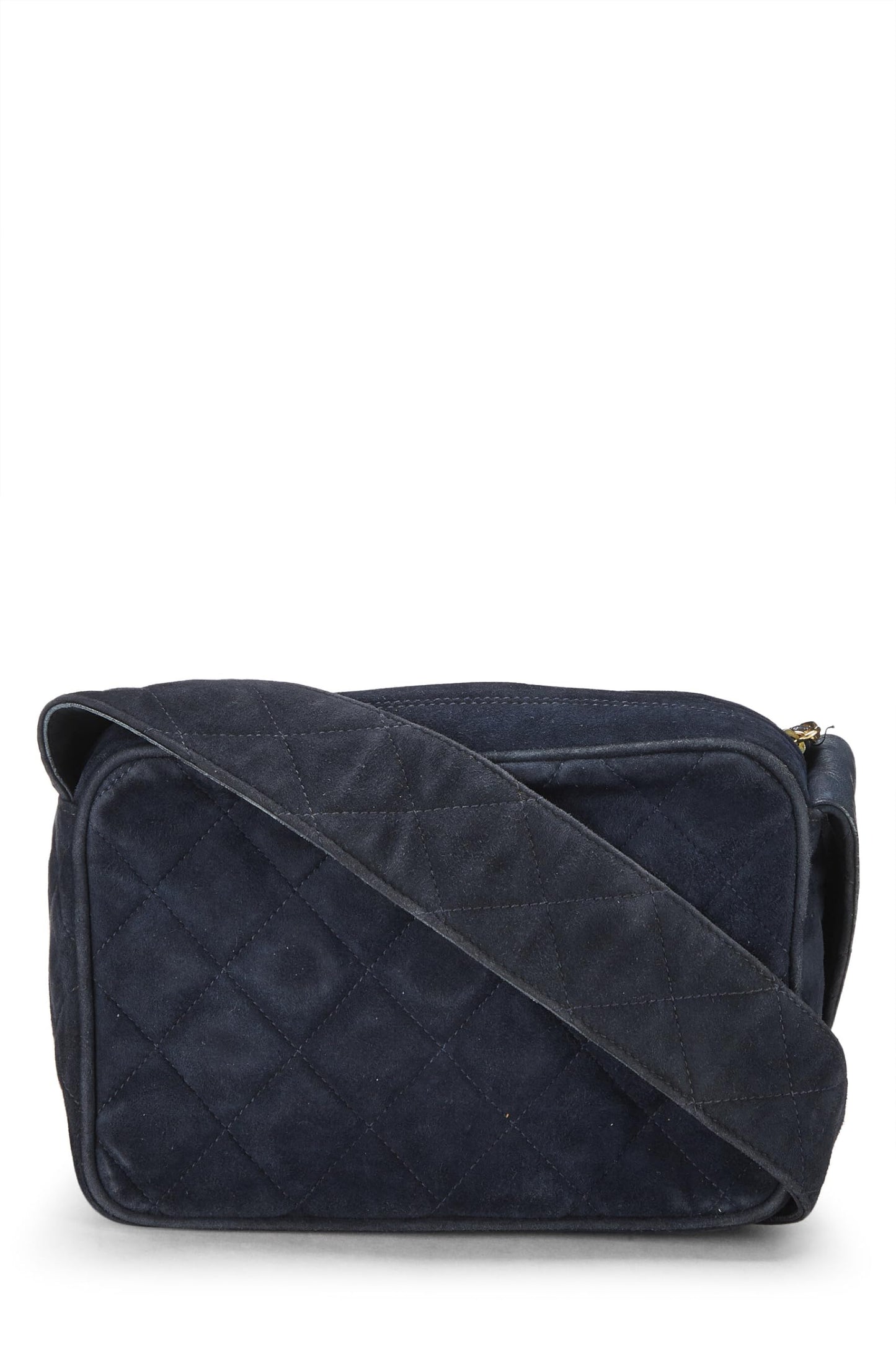 Chanel, Pre-Loved Navy Suede Diamond 'CC' Camera Bag Mini, Navy