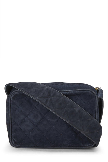 Chanel, Pre-Loved Navy Suede Diamond 'CC' Camera Bag Mini, Navy