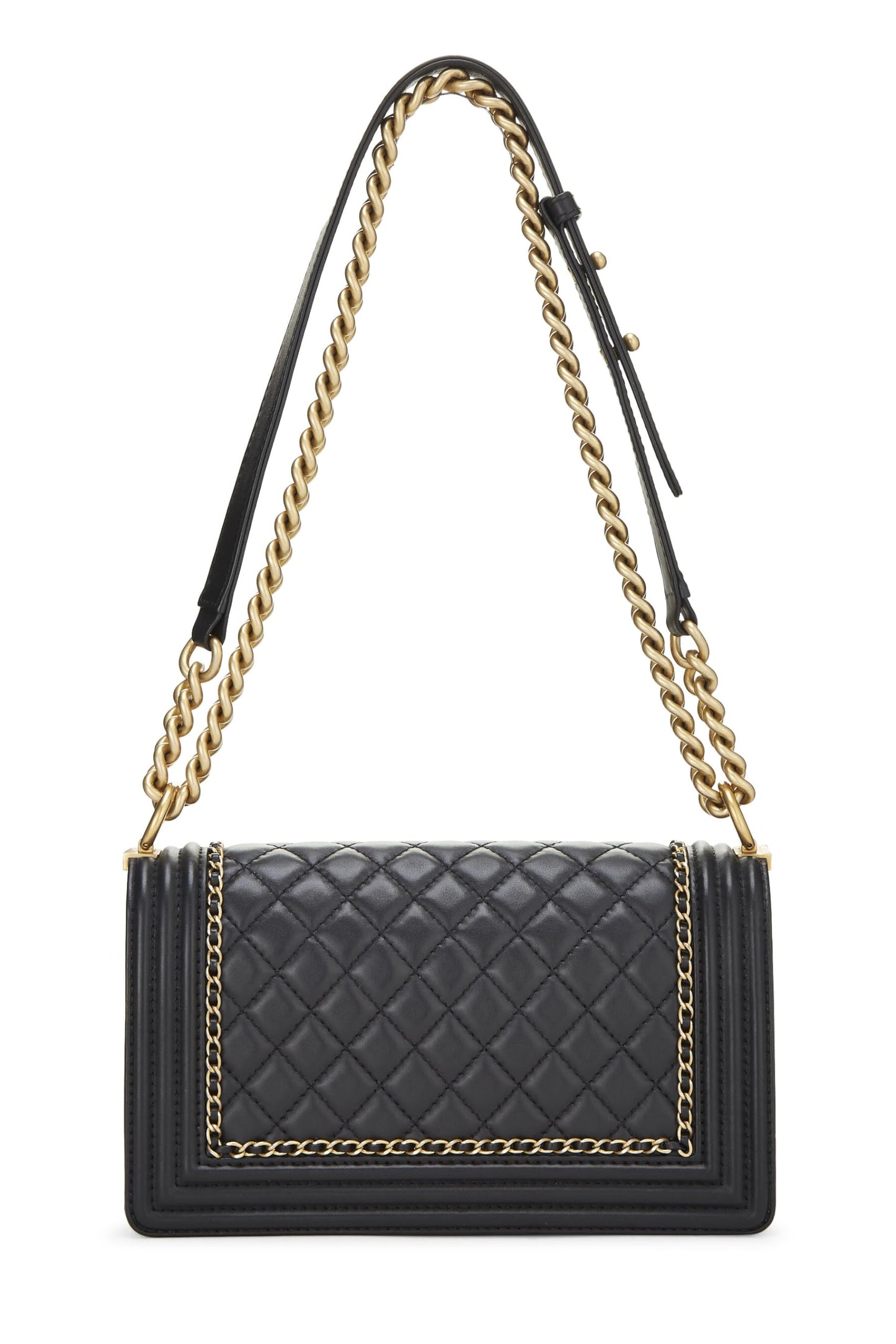 Chanel, sac à main Boy Medium en cuir d'agneau matelassé noir d'occasion avec chaîne, noir