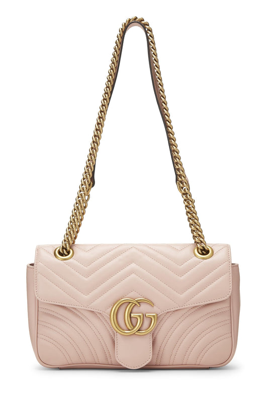 Gucci, Pre-Loved Pink Leather GG Marmont Shoulder Bag Small, Pink