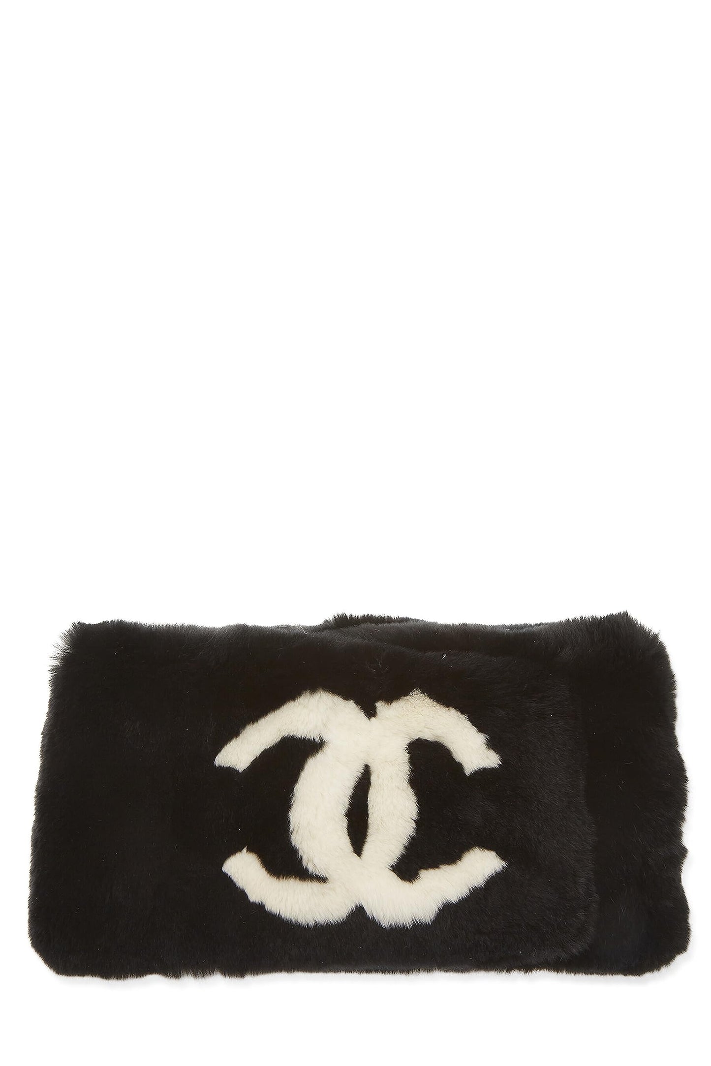 Chanel, Cache-nez en fourrure noire « CC » d'occasion, noir