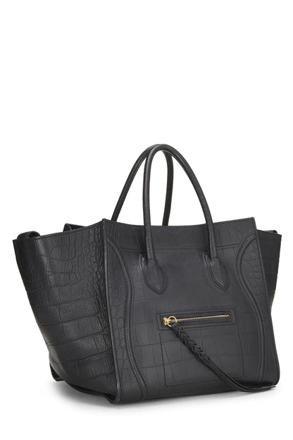 Céline, Pre-Loved Black Embossed Crocodile Phantom Medium, Black