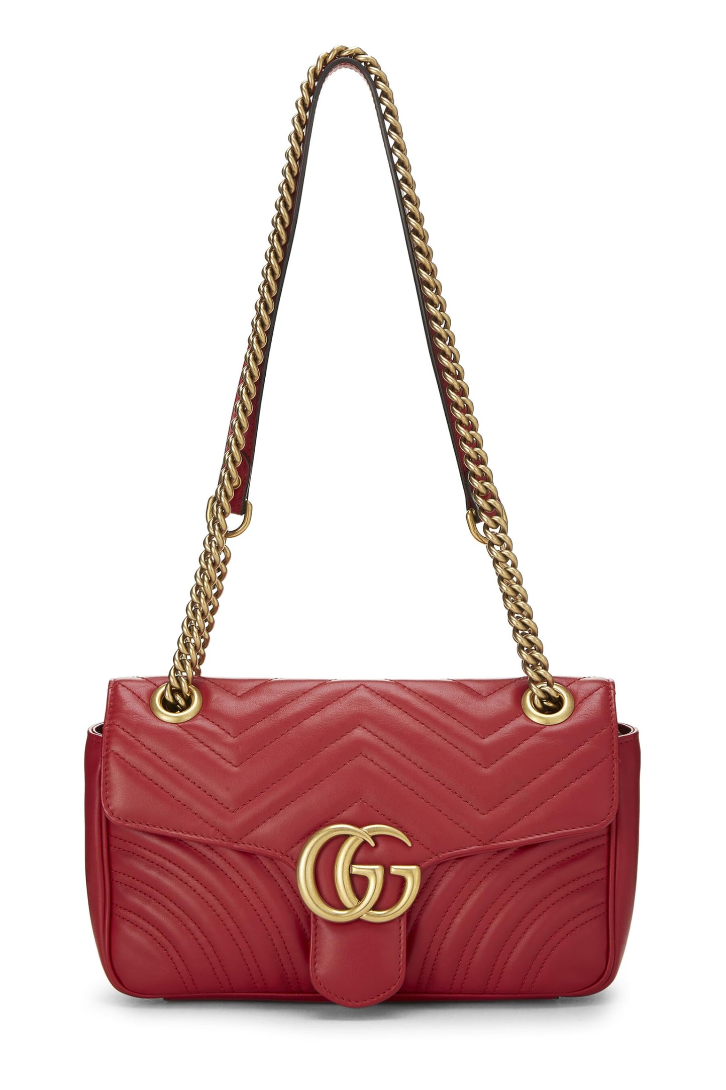 Gucci, Pre-Loved Red Leather GG Marmont Shoulder Bag Small, Red