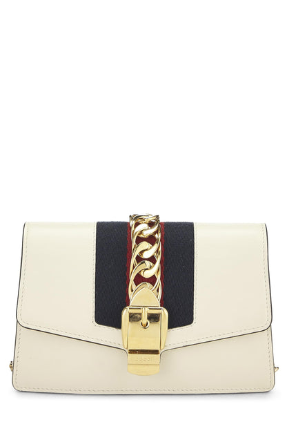 Gucci, Pre-Loved White Leather Web Sylvie Chain Mini, White