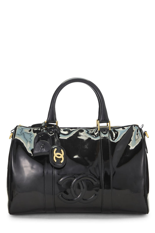 Chanel, Boston en cuir verni noir d'occasion, noir