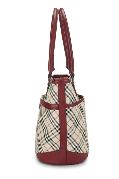 Burberry, sac seau à bandoulière en jacquard rouge House Check d'occasion, rouge