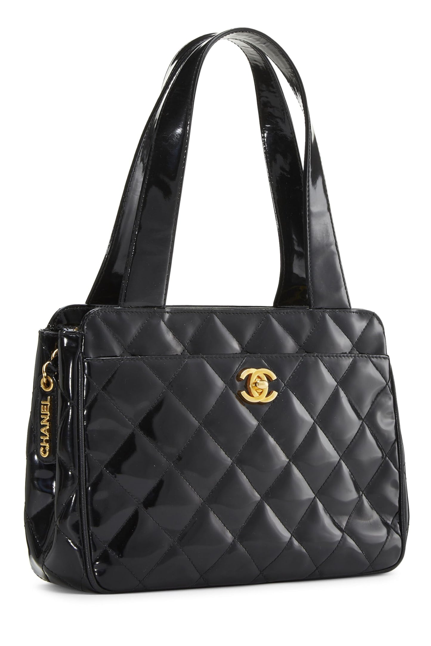 Chanel, Bolso pequeño de charol acolchado negro Pre-Loved, Negro