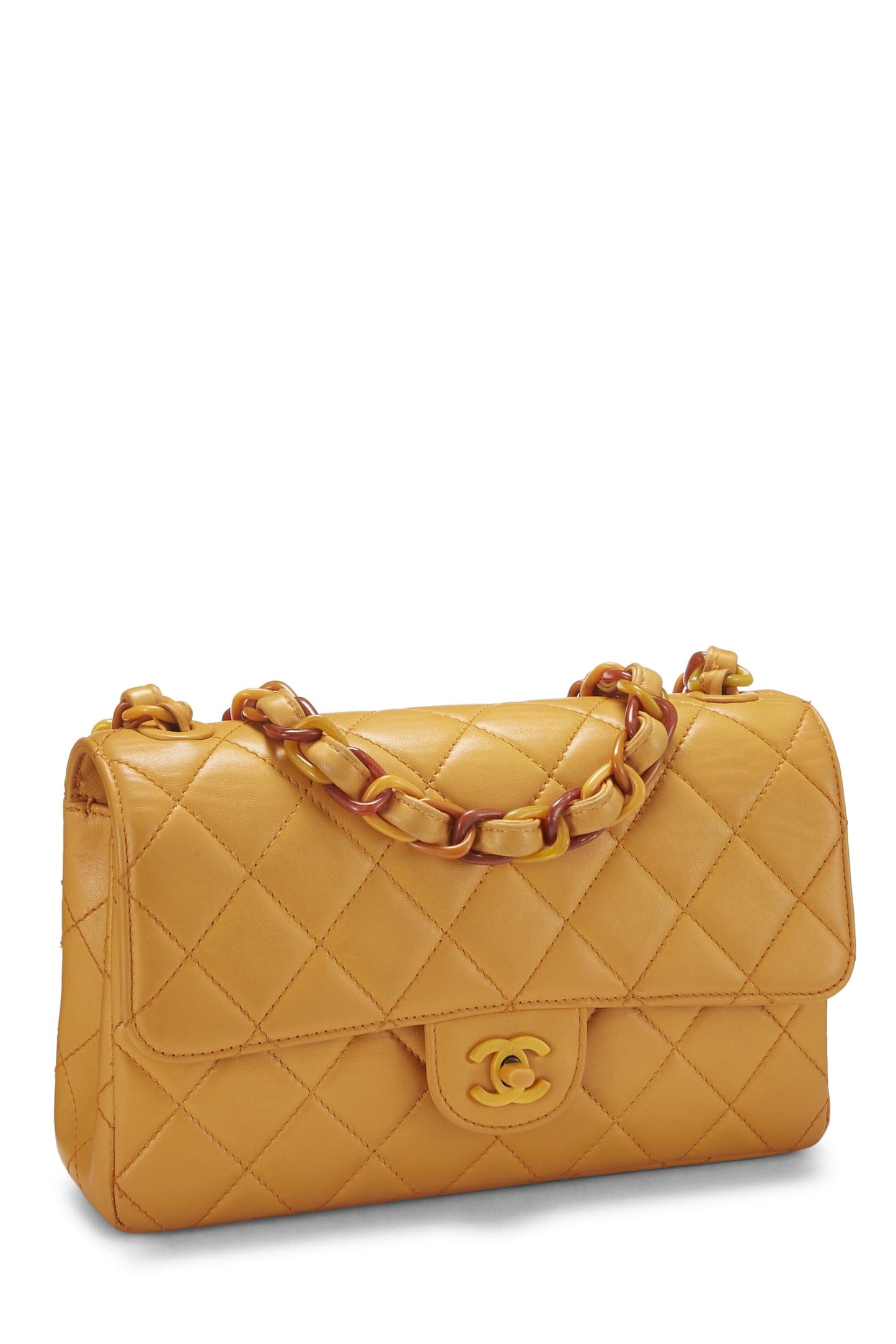 Chanel, sac à rabat à chaîne Bekko en cuir d'agneau orange de taille moyenne, d'occasion, orange