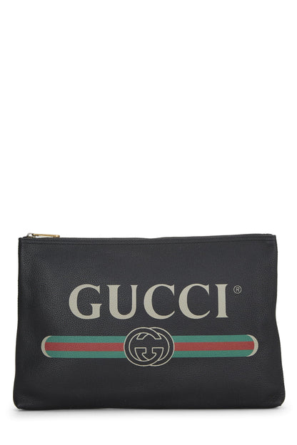 Gucci, pochette en cuir noir avec logo imprimé d'occasion, noir