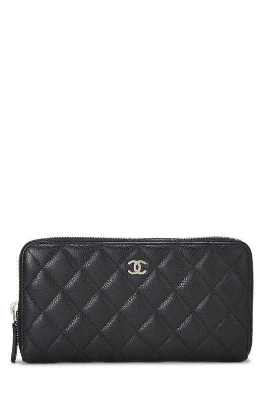 Chanel, Pre-Loved Black Quilted Caviar Zip Around Wallet, Black