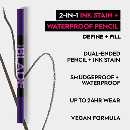 Ensemble crayon à sourcils noir doux et gel à sourcils volumisant teinté Urban Decay - Stylo à sourcils microblading 2 en 1 Brow Blade + crayon imperméable (Blackout), gel à sourcils Big Bush Waterproof 24H Hold (Blackout)