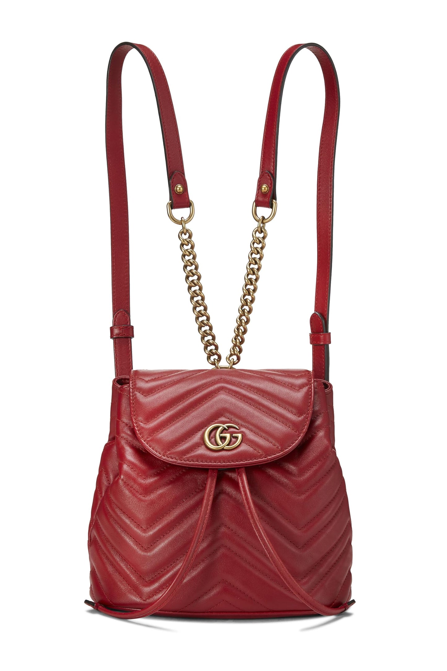 Gucci, sac à dos Marmont GG en cuir rouge d'occasion, petit modèle, rouge