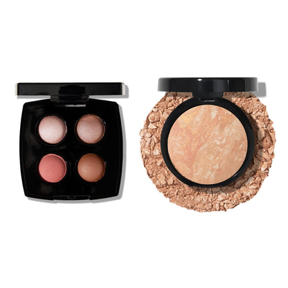 Base de maquillaje en polvo Baked Balance-n-Brighten de LAURA GELLER NEW YORK, Light + Baked Eyeshadow Quad, crema de mantequilla rosa