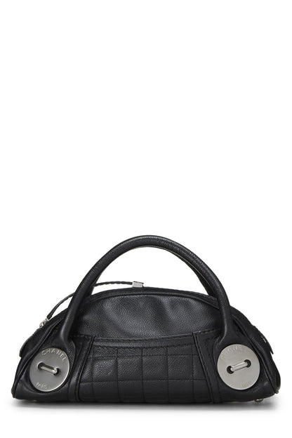 Chanel, Pre-Loved Black Leather Button Dome Satchel, Black