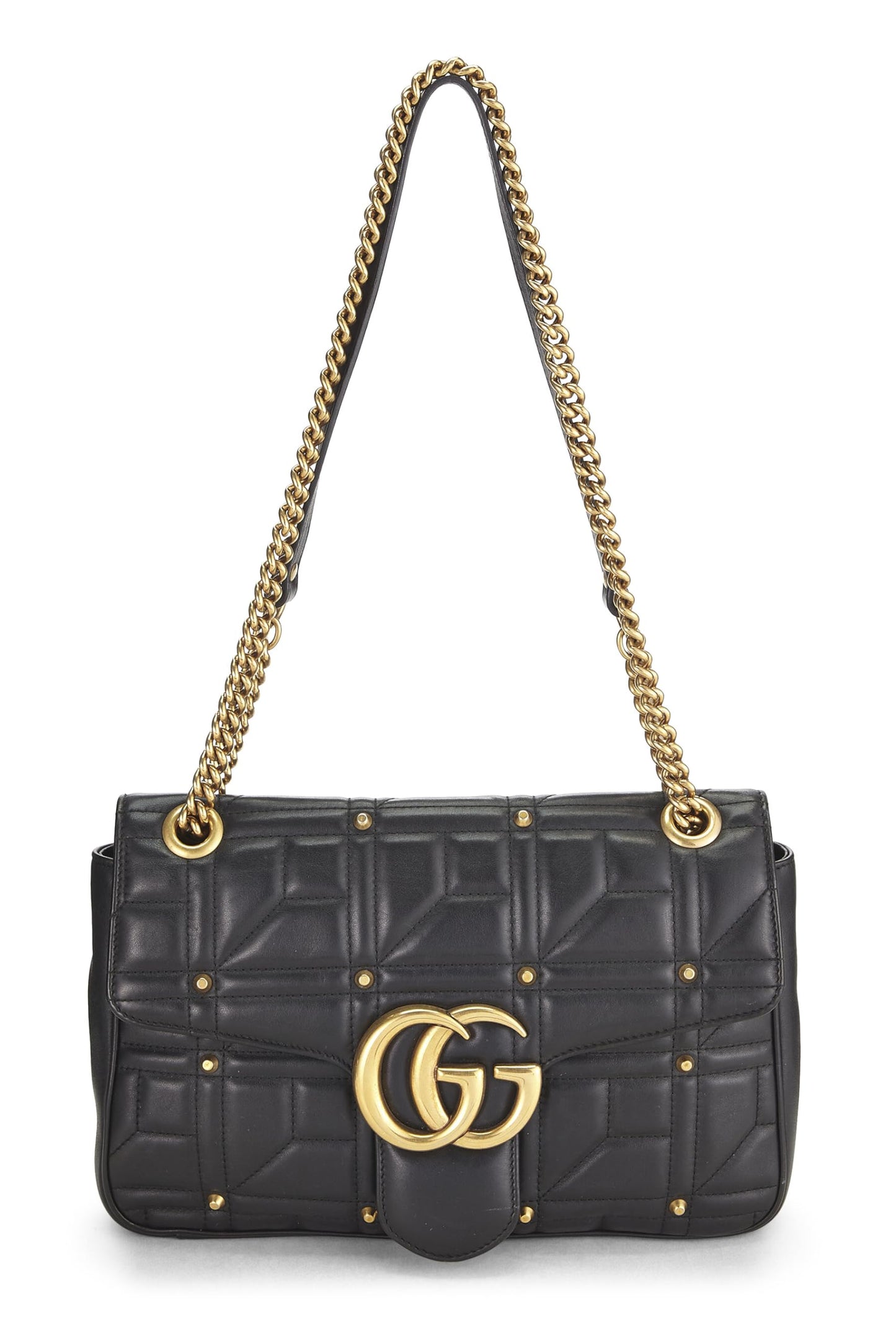 Gucci, sac à bandoulière GG Marmont en cuir clouté noir d'occasion, noir