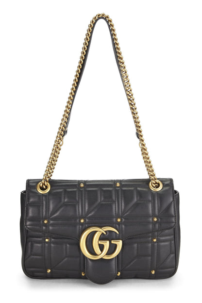 Gucci, Pre-Loved Black Studded Leather GG Marmont Shoulder Bag, Black