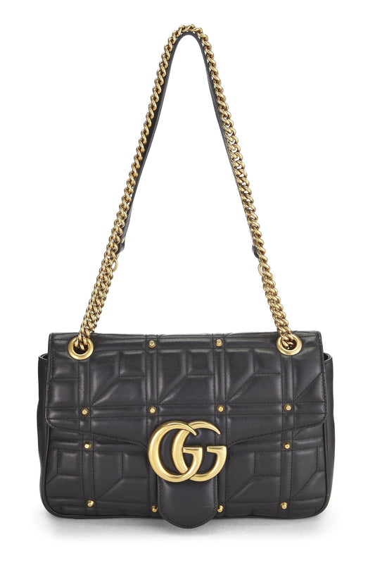 Gucci, Pre-Loved Black Studded Leather GG Marmont Shoulder Bag, Black