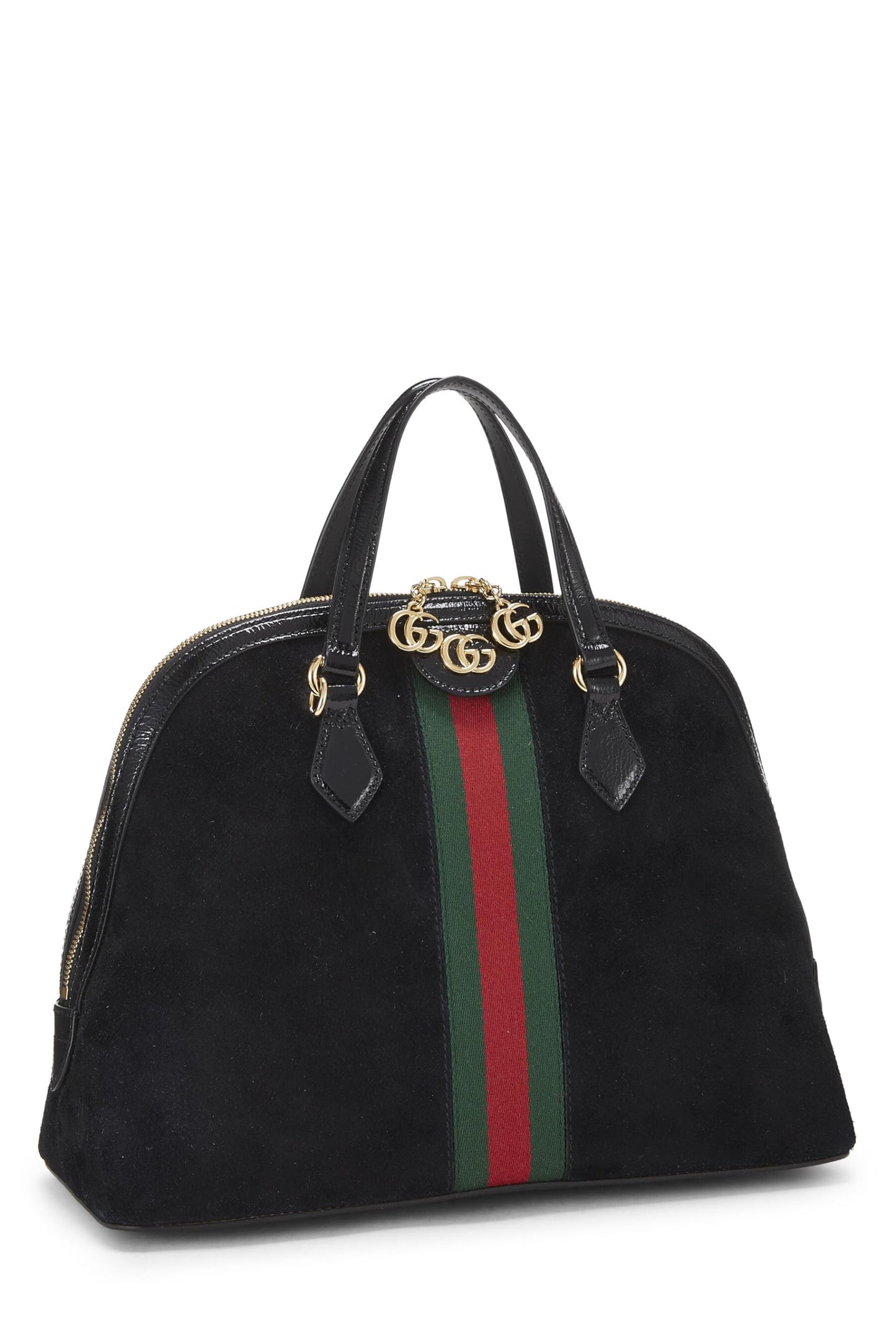 Gucci, sac à main Ophidia Dome Medium en daim noir d'occasion, noir