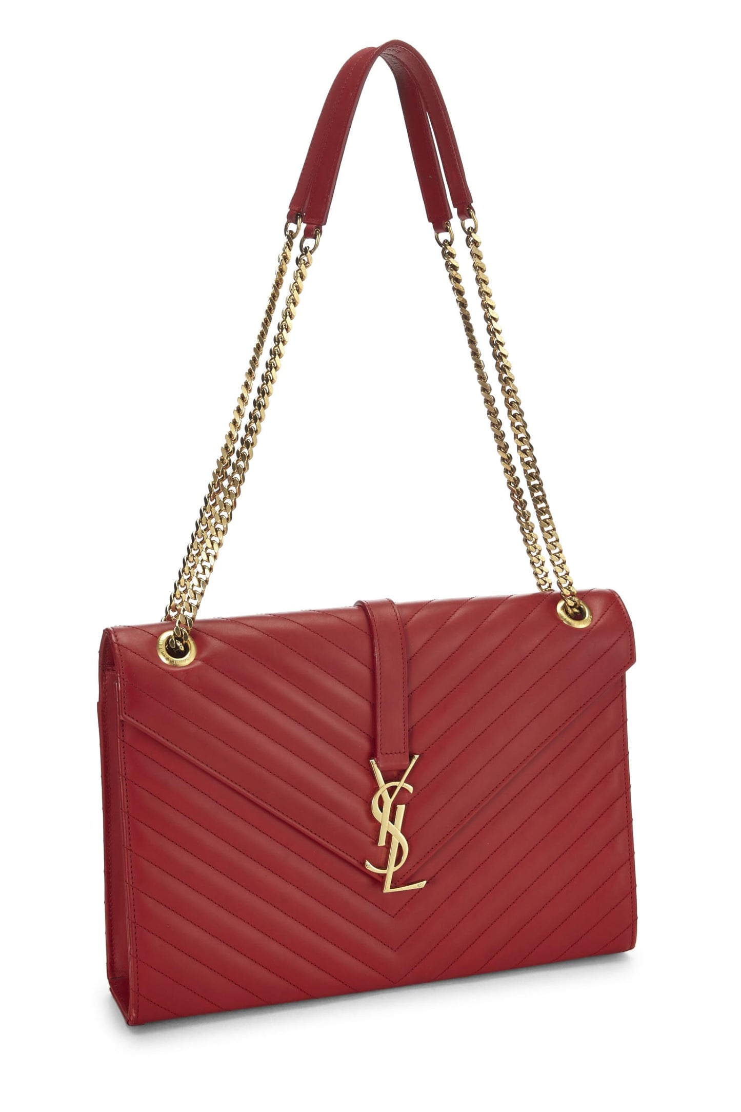 Yves Saint Laurent, Pre-Loved Red Calfskin Envelope Shoulder Bag Large, Red