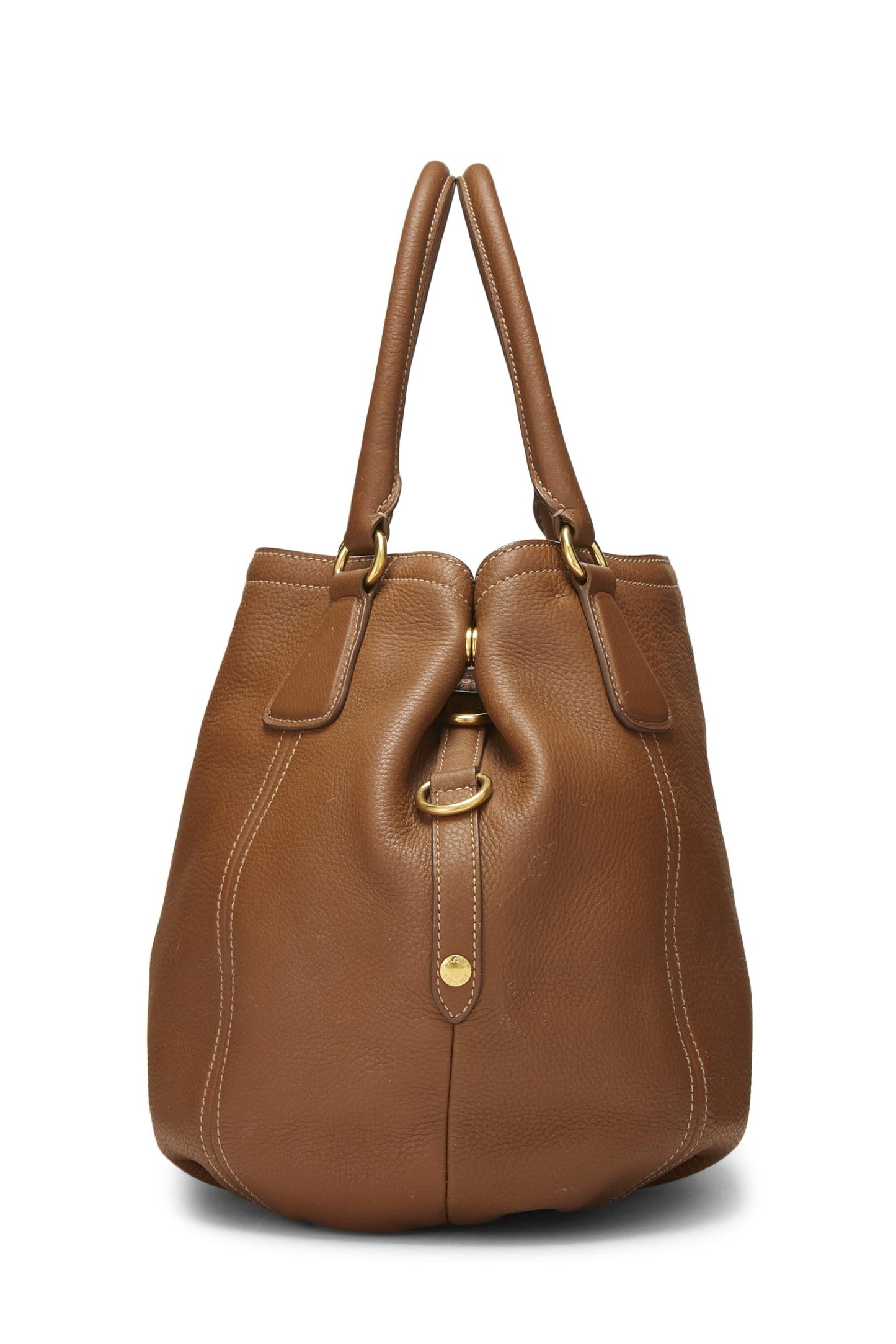 Prada, sac à main convertible Vitello Daino marron d'occasion de taille moyenne, marron