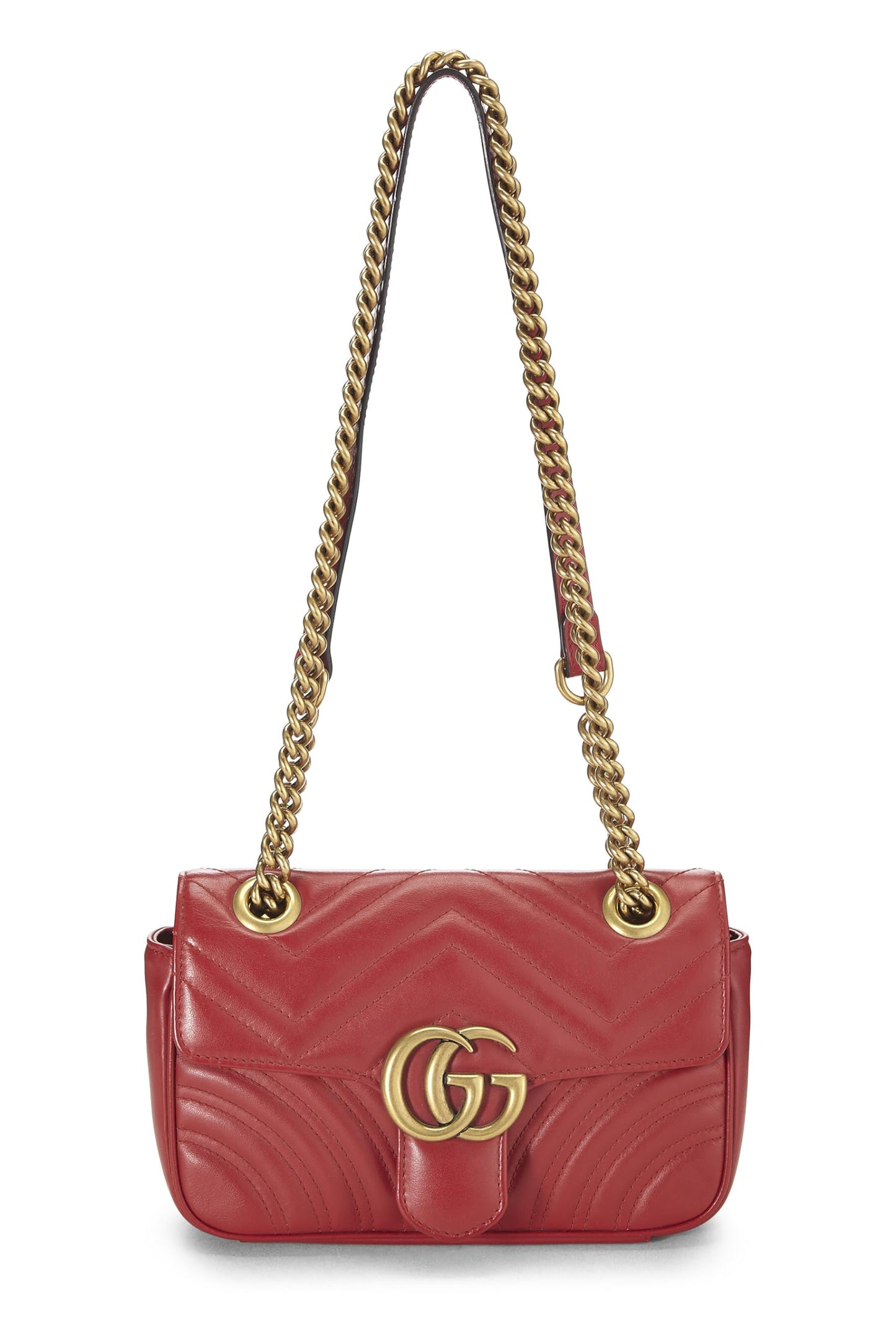 Gucci, Pre-Loved Red Leather GG Marmont Shoulder Bag Small, Red