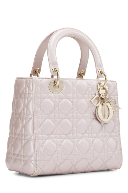 Dior, Pre-Loved Pearly Pink Cannage Quilted Lambskin Lady Dior Medium, Pink