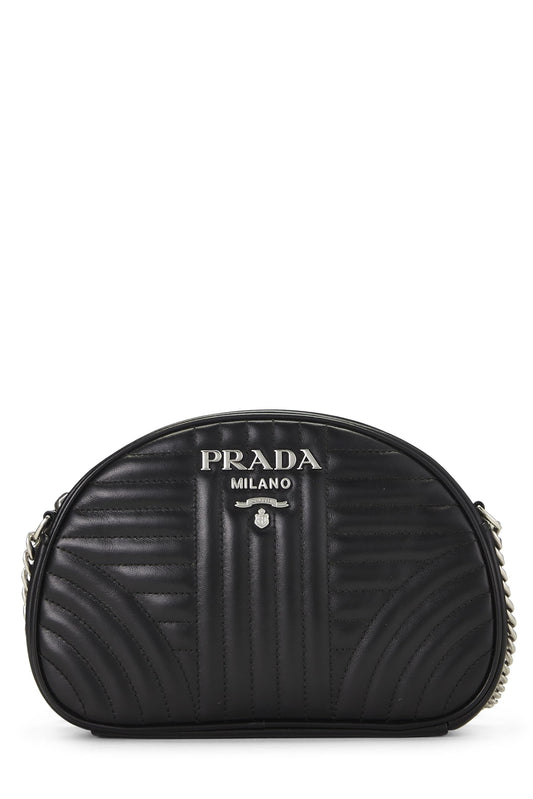 Prada, sac à bandoulière Diagramme en cuir de veau noir d'occasion, noir