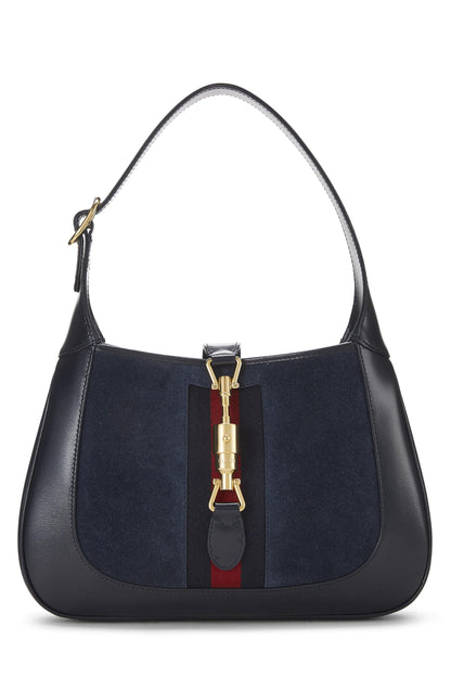 Gucci, sac à bandoulière Jackie 1961 en cuir et daim bleu marine d'occasion, petit modèle, bleu marine