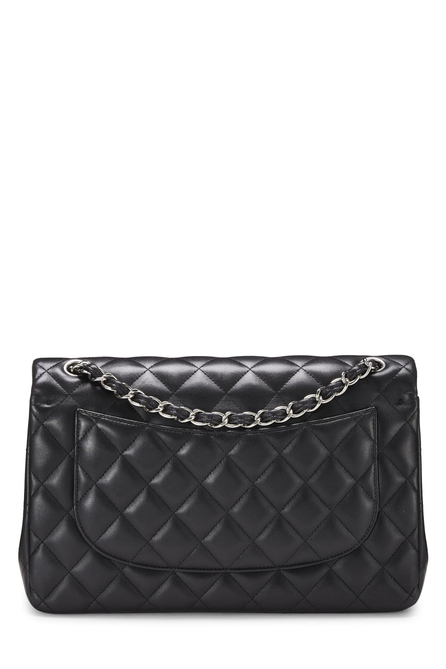 Chanel, sac à main jumbo à double rabat en cuir d'agneau matelassé noir d'occasion, noir