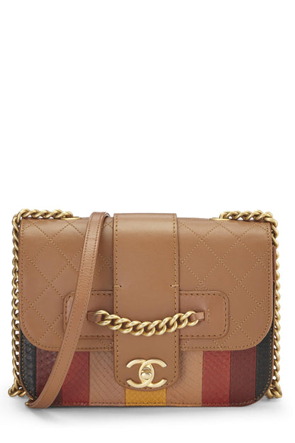 Chanel, Pre-Loved Brown & Multicolor Calfskin Front Chain Flap Bag, Multi